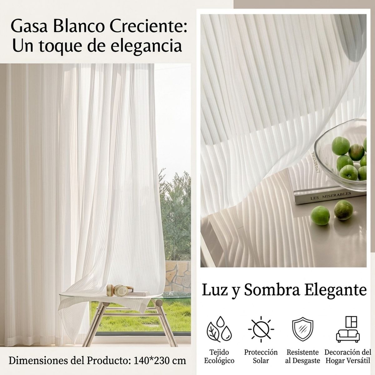 GENERICO - Cortina Rayas Verticales x2 140x230 - Blanco