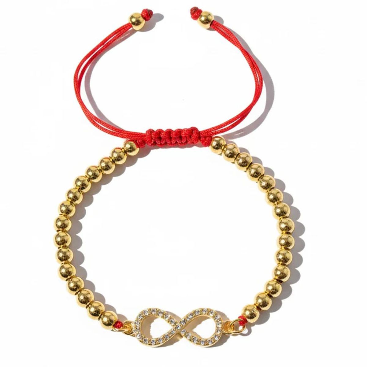 AMBAR JOYERIA - Pulsera Ajustable Hilo Rojo Infinito - Baño de Oro 18k