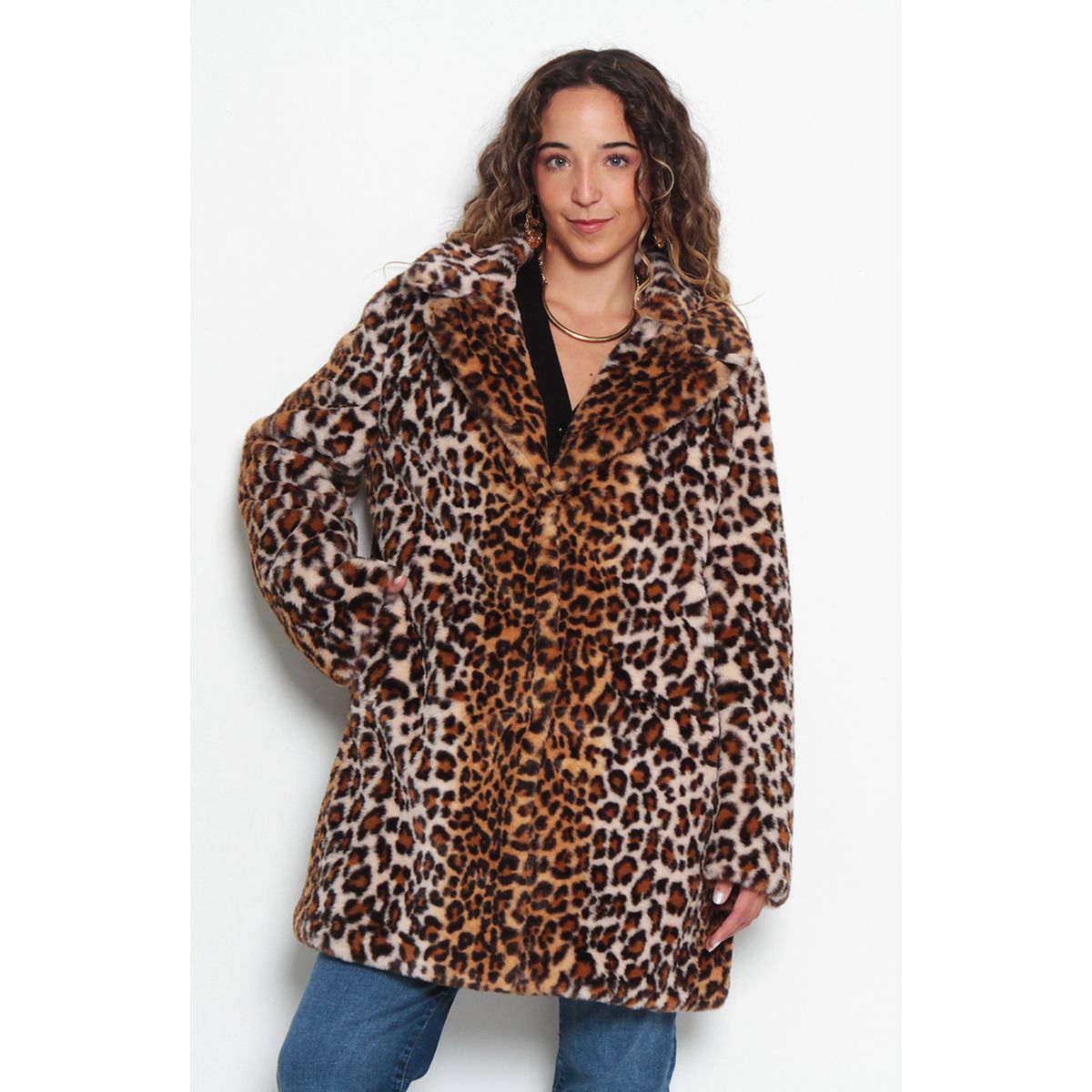 WADOS - ABRIGO MANGA LARGA DE PIEL SINTETICA ANIMAL PRINT