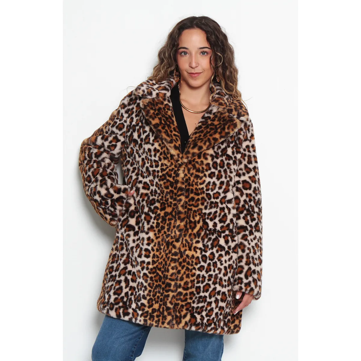WADOS - ABRIGO MANGA LARGA DE PIEL SINTETICA ANIMAL PRINT