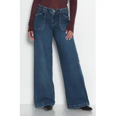 WADOS - JEANS WIDE CARGO TIRO MEDIO PRETINA BASICA 1 BOTON