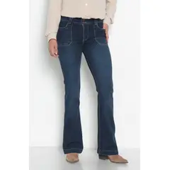 WADOS - JEANS MUJER CARGO PIERNA FLARE TIRO ALTO PRETINA MEDIA DOS BOTONES