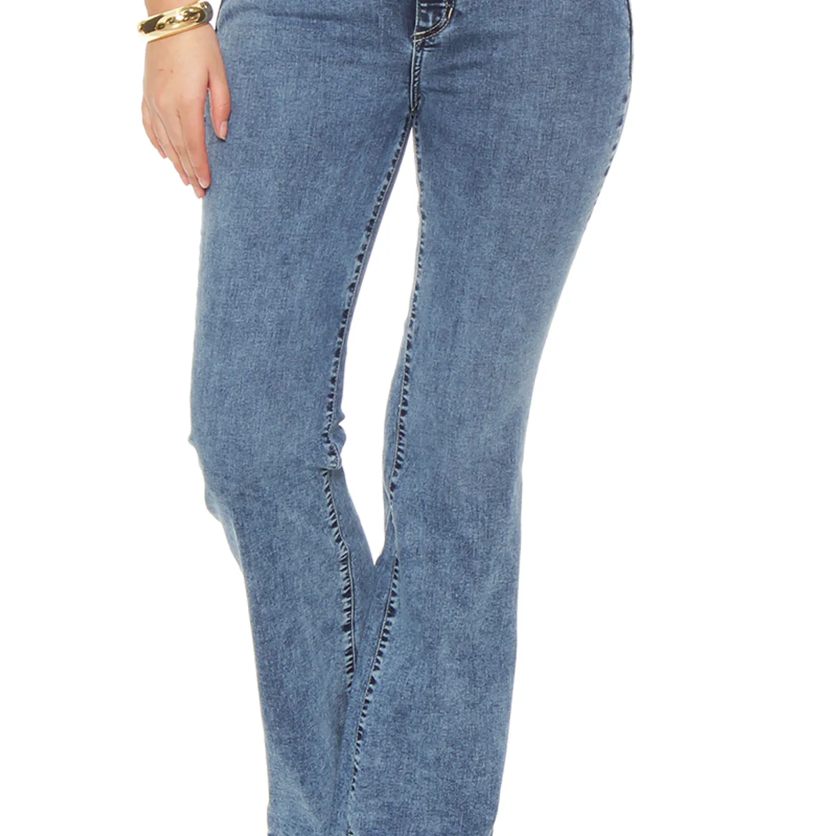 WADOS - JEANS MUJER FLARE TIRO ALTO PRETINA BASICA UN BOTON PUSH UP