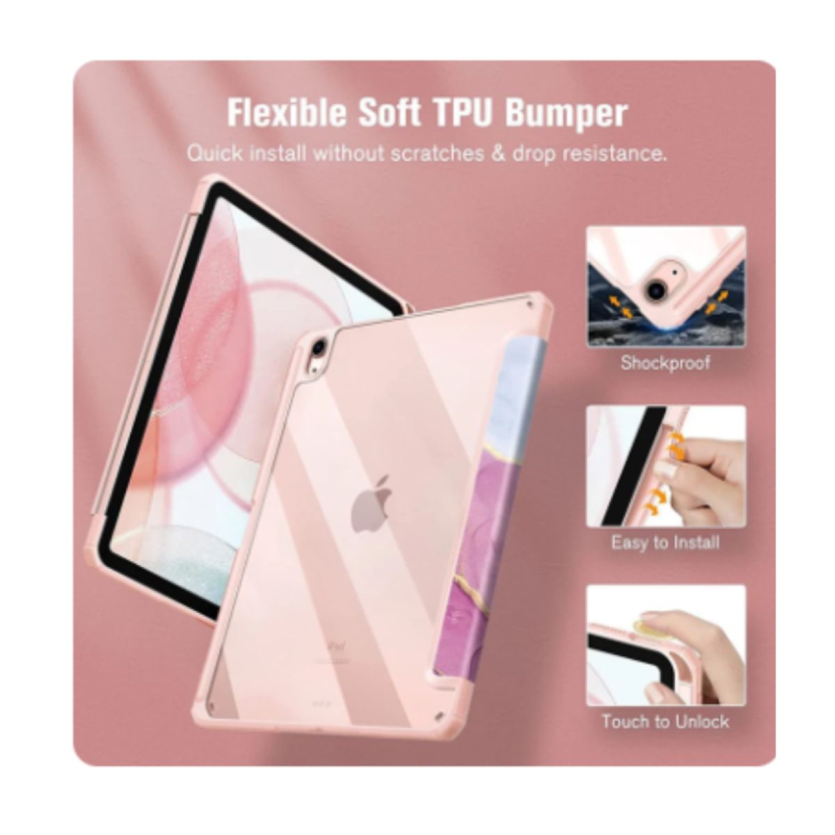 GENERICO - Funda Smart Cover Clear Mármol Para iPad Air 11 M4 2026 Rosado