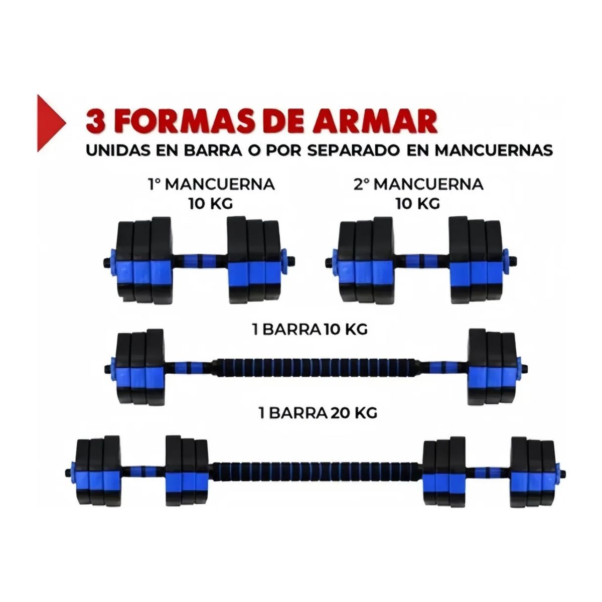 GENERICO - Mancuernas Hexagonales 20 Kg Total Ajustable  Pvc  Barra