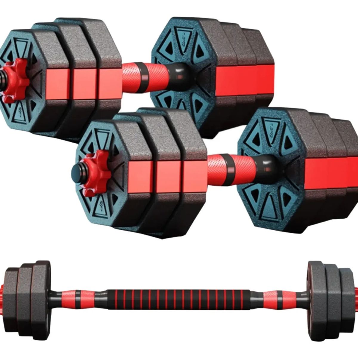 GENERICO - Mancuernas Hexagonales 20 Kg Total Ajustable  Pvc  Barra