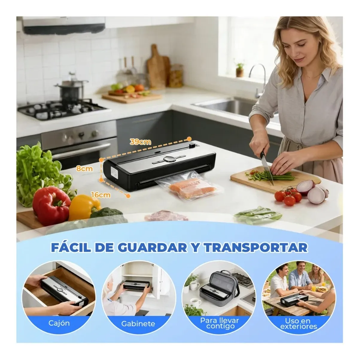 GENERICO - Set Maquina Selladora Al Vacío Alimentos 7 En 1