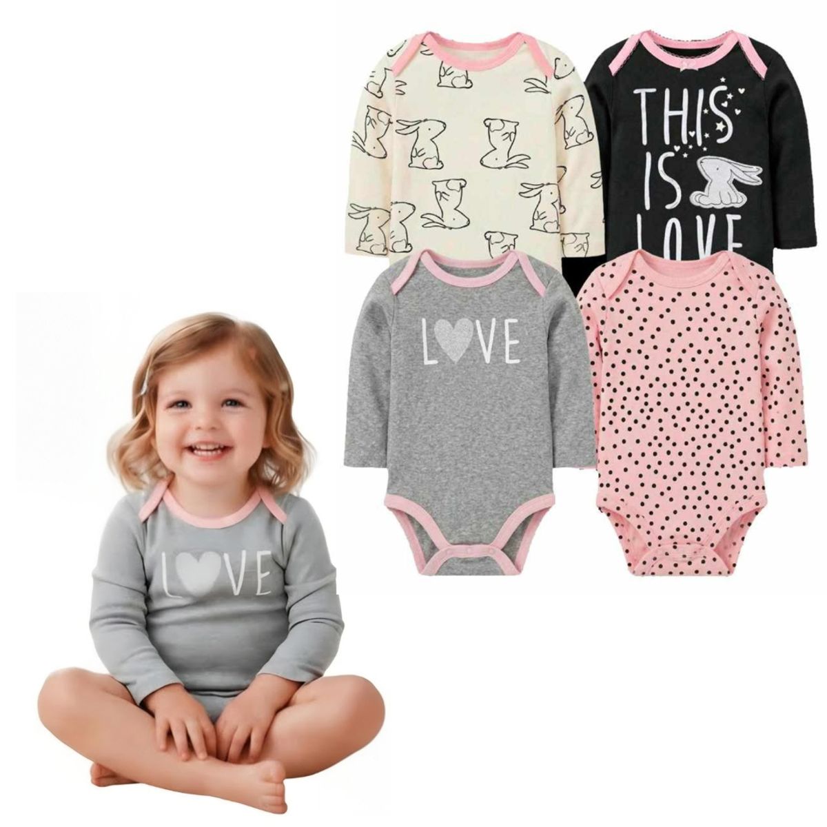 TEDMIMAK - Pack de 4 Bodies Conejita bebé
