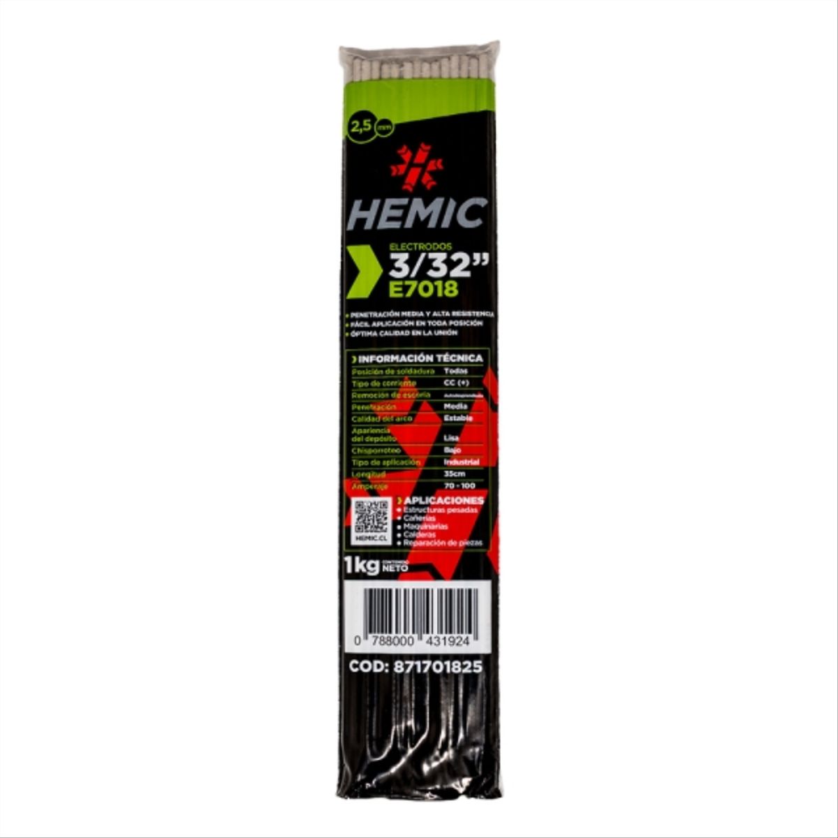 HEMIC - Electrodo 7018 3/32 - 2,5mm bolsa 1kg hemic