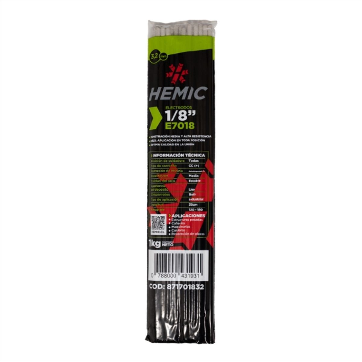 HEMIC - Electrodo 7018 1/8 - 3,2mm bolsa 1kg hemic