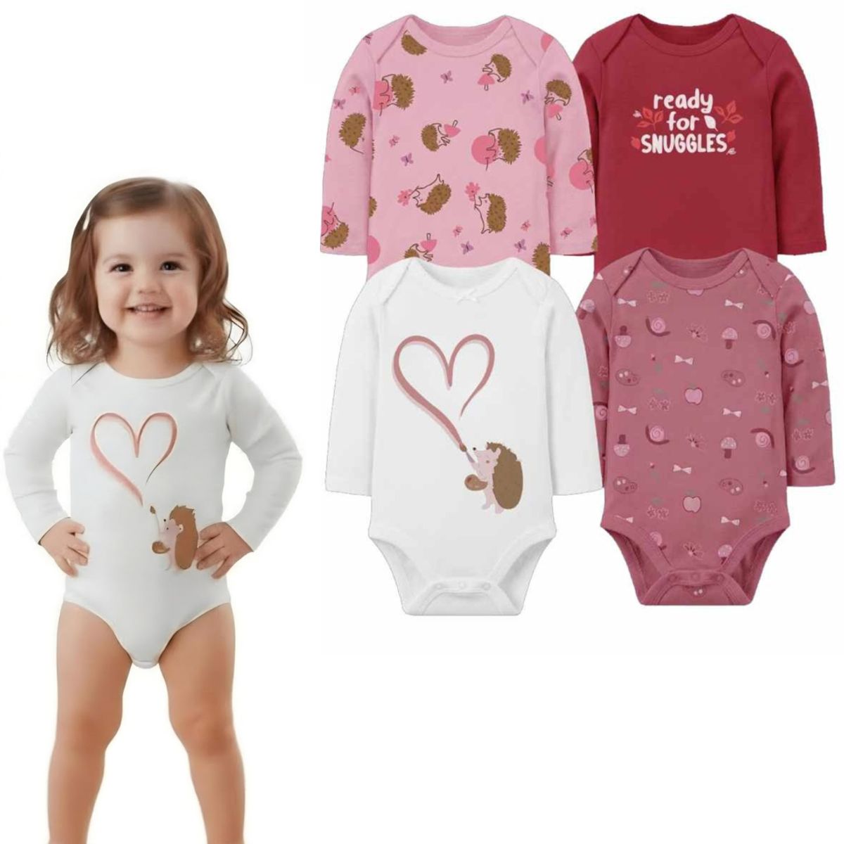TEDMIMAK - Pack de 4 Bodies Corazón bebé