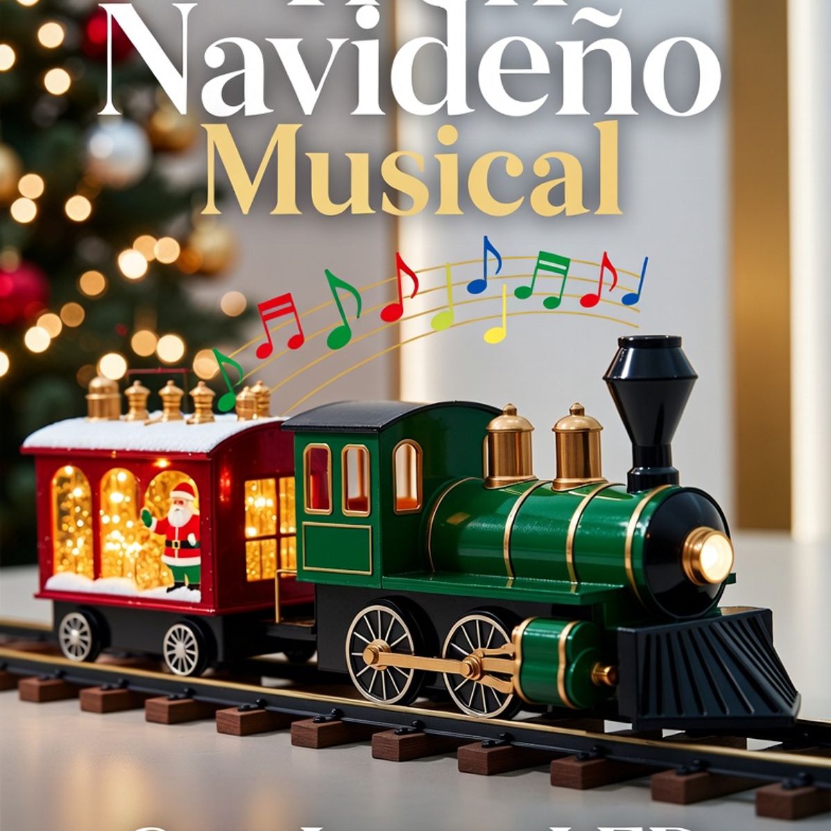 MOVI - Tren Navideño Musical con Luces LED y Villancicos - Decoración Navidad con Música y Luces