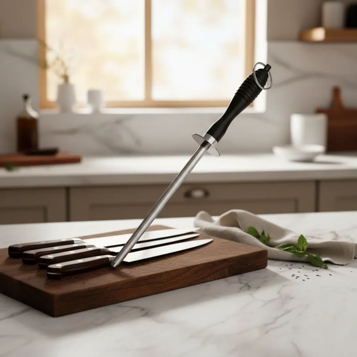 GENERICO - Chaira Afilador de chuchillo Acero 33 cm Mango Ergonómico