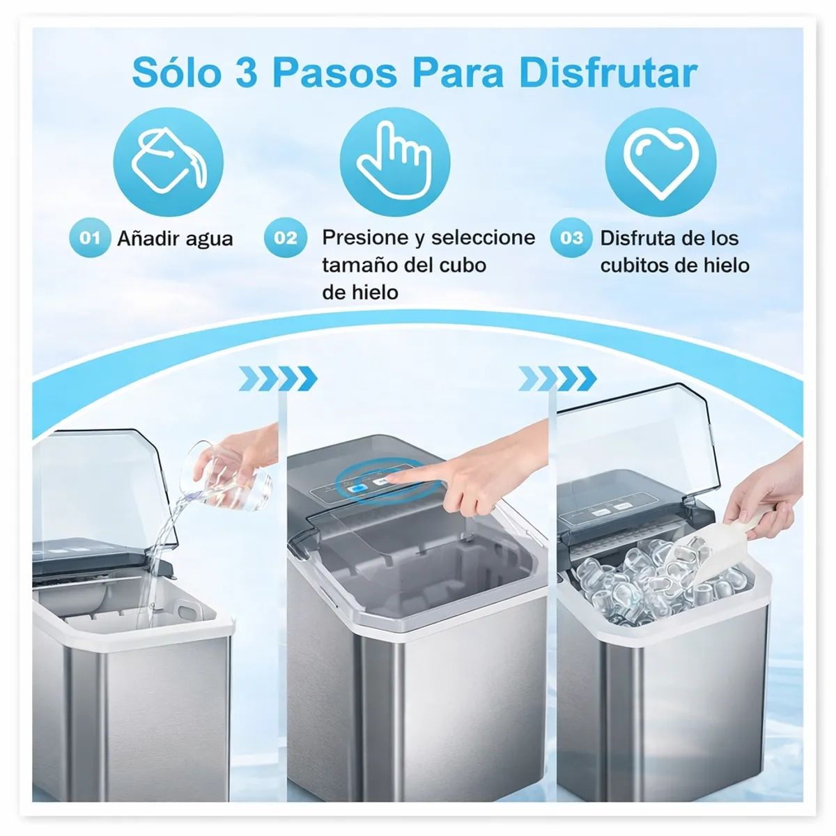 MOVI - MAQUINA PARA HACER HIELO, 9 CUBOS CADA 8 MINUTOS, 2 TAMAÑOS DE CUBO