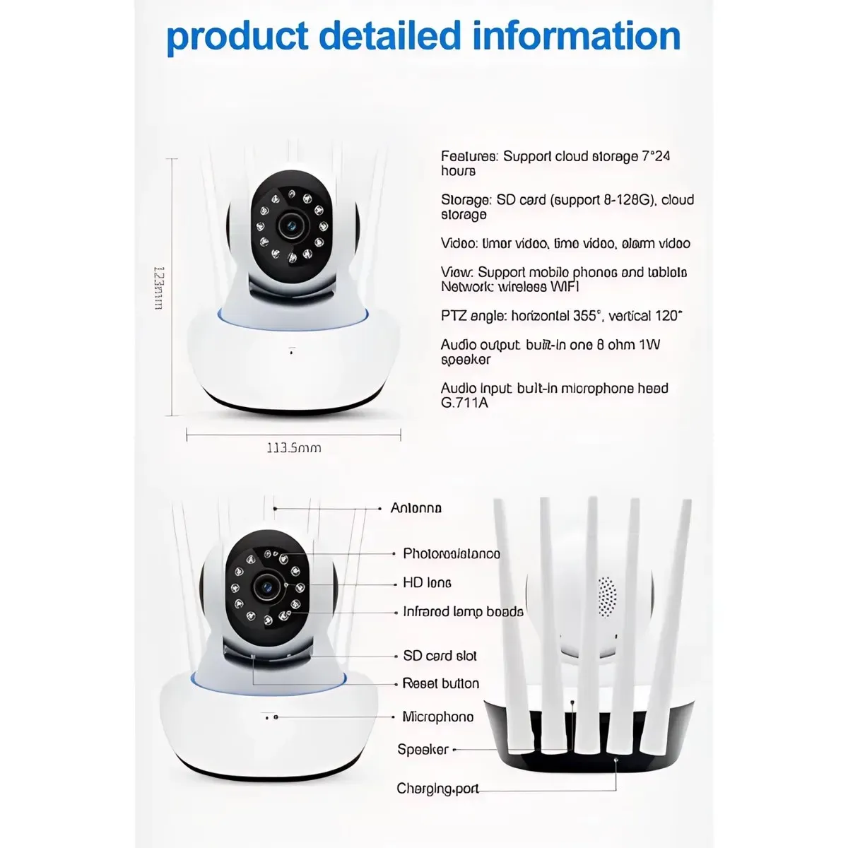MOVI - CAMARA SEGURIDAD IP WIFI HD MOTORIZADA VISION NOCTURNA 360º 5 ANTENAS