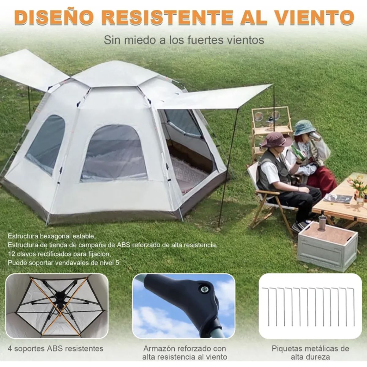 MOMO - Carpa Automática Hexagonal Para 6 Personas 240x280x160 Blanco