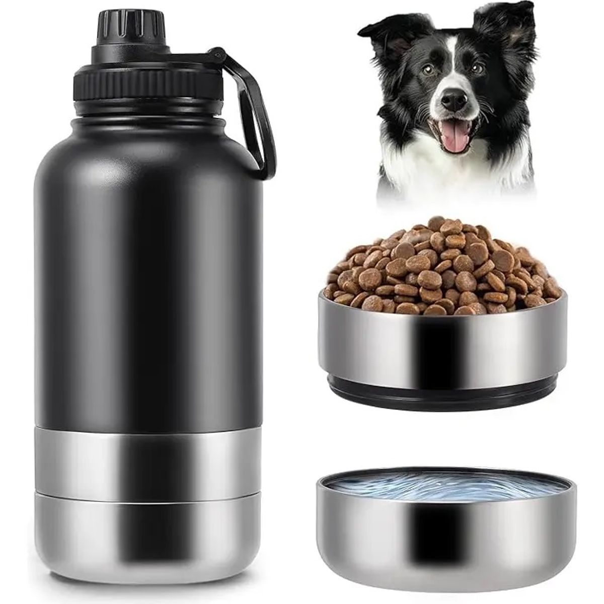 GENERICO - Botella Térmica Hidro-snack Mascota Acero Inoxidable + Bowls