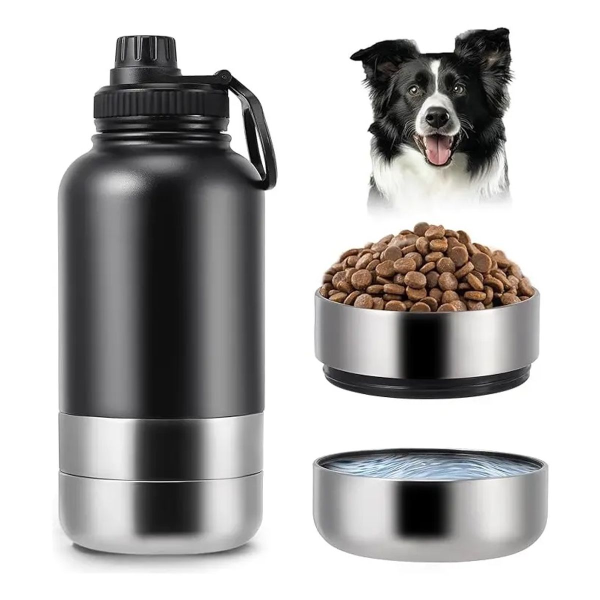 GENERICO - Botella Térmica Hidro-snack Mascota Acero Inoxidable + Bowls