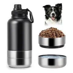 GENERICO - Botella Térmica Hidro-snack Mascota Acero Inoxidable + Bowls