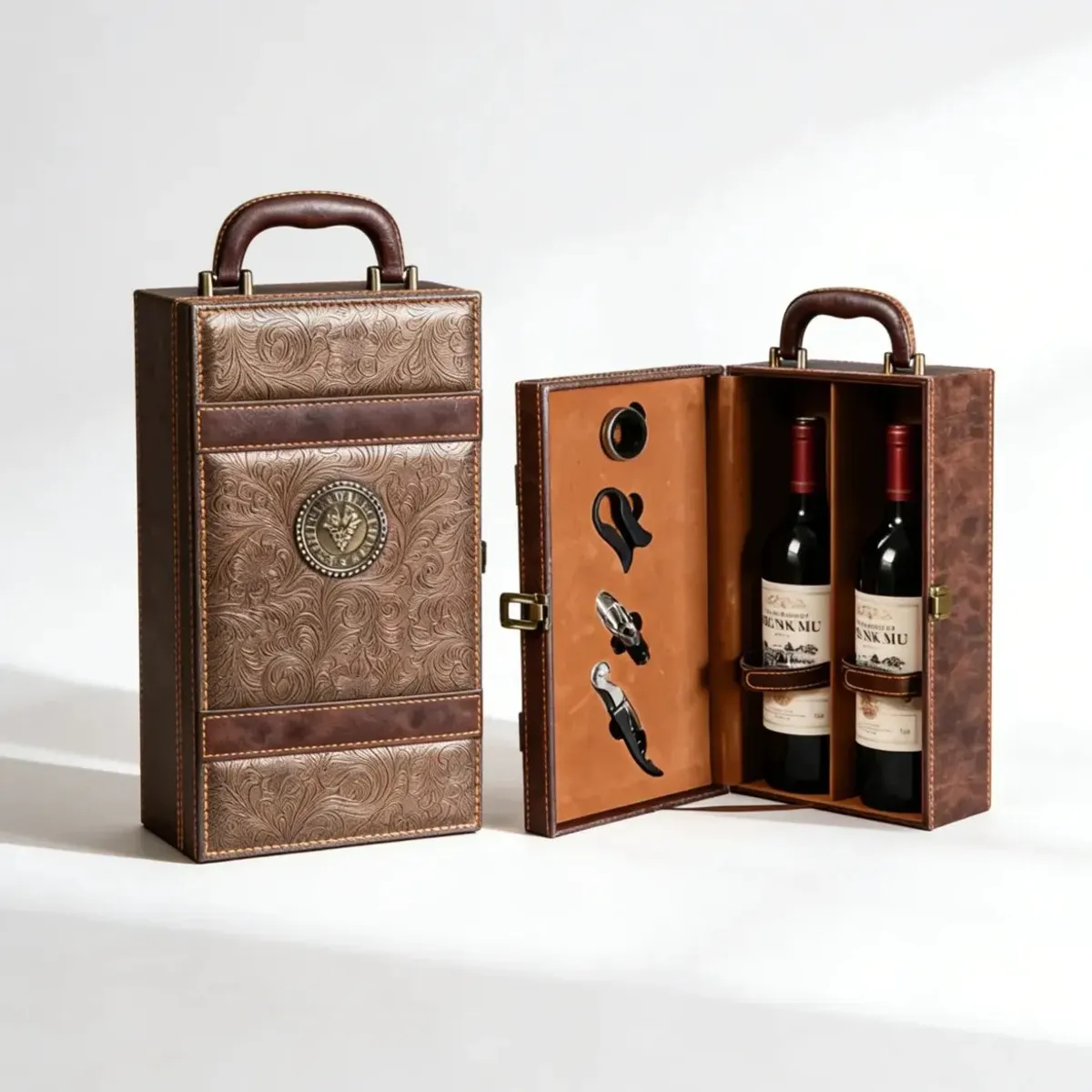 GENERICO - Caja Para Vinos Maleta De Cuero Regalo Con Accesorios