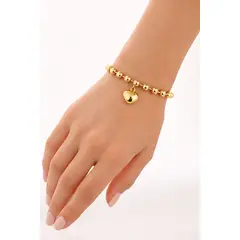 GENERICO - Pulsera Esferas Doradas con Dije de Corazón Enchapada en Oro 18K