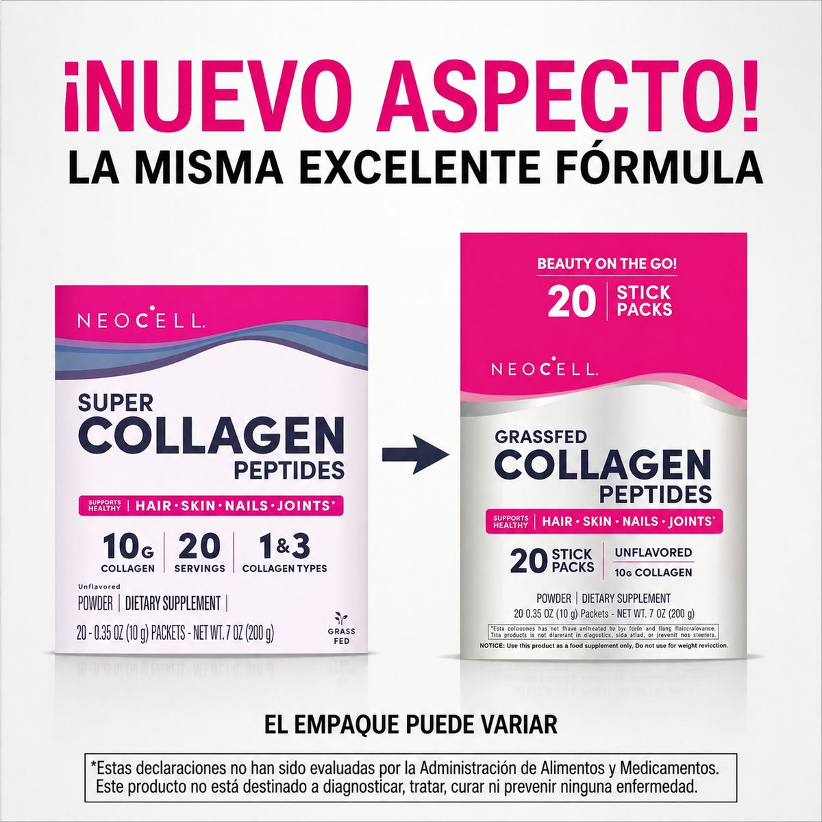 NEOCELL - COLAGENO PEPTIDOS SIN SABOR 20 STICKS - NEOCELL