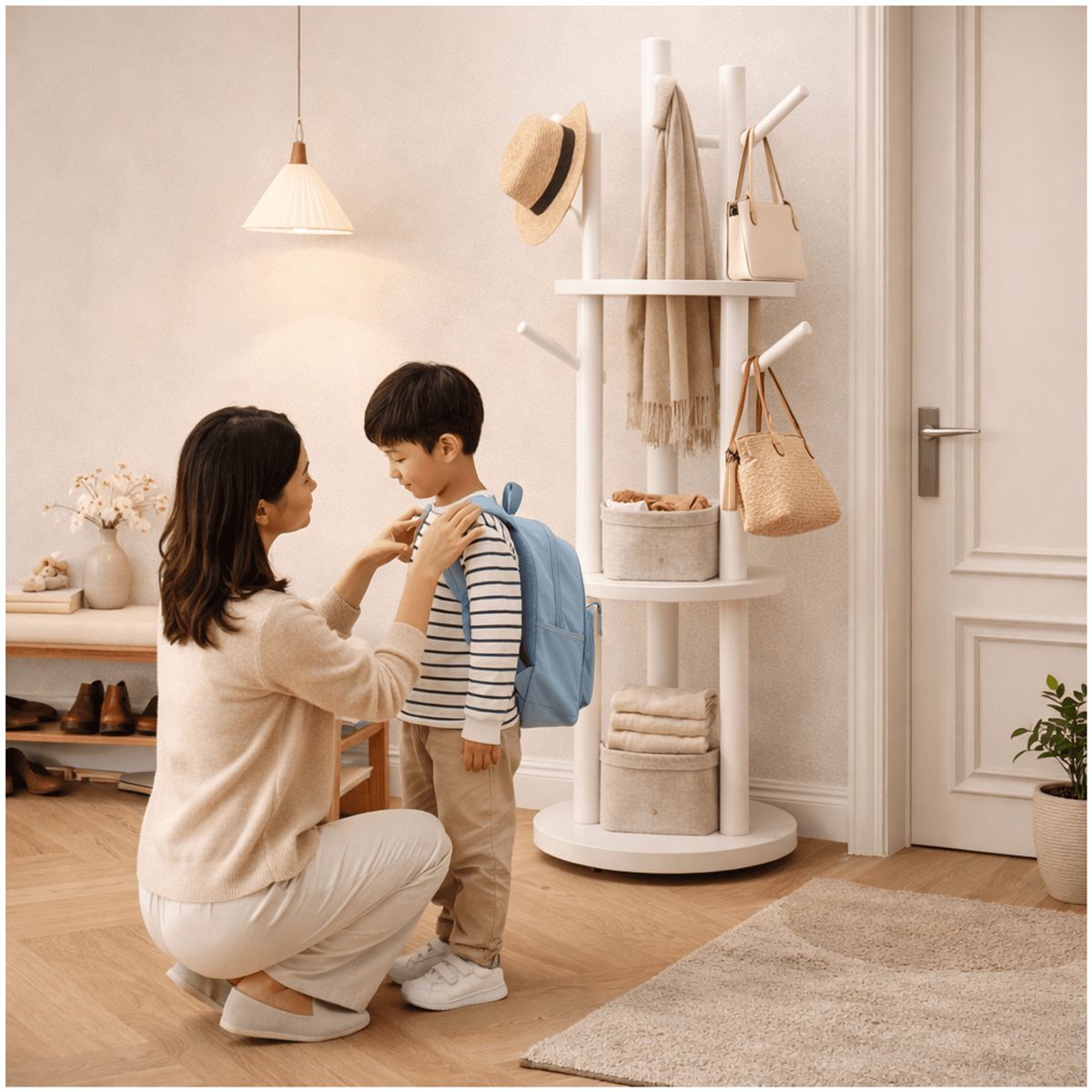 HOMER DESIGN - Perchero Giratorio Árbol Con Repisa Dormitorio Entrada 164cm
