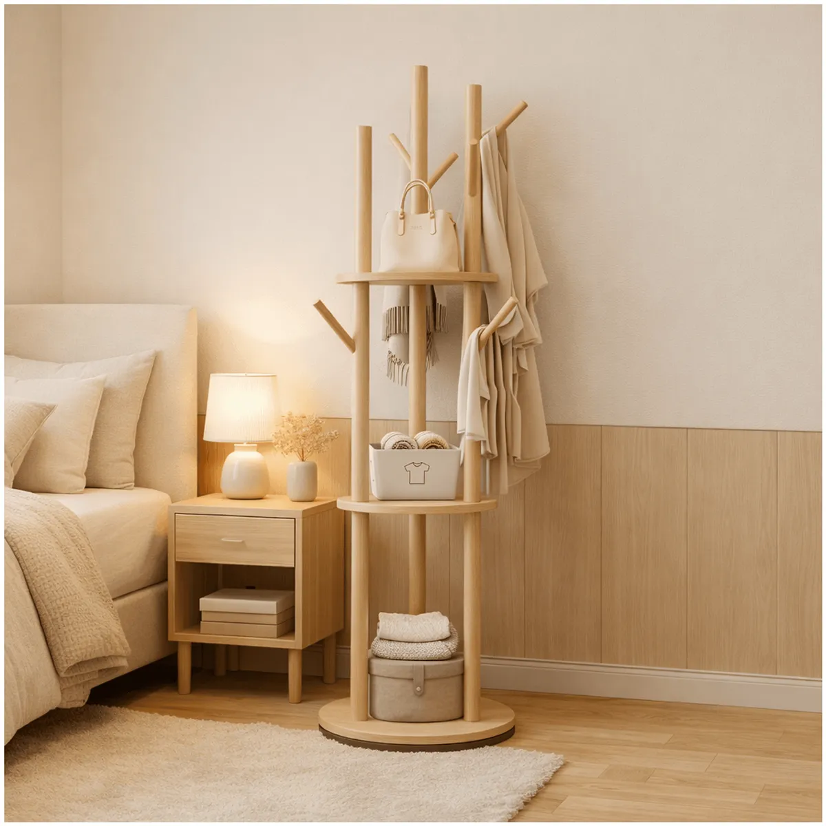 HOMER DESIGN - Perchero Giratorio Árbol Con Repisa Dormitorio Entrada 164cm