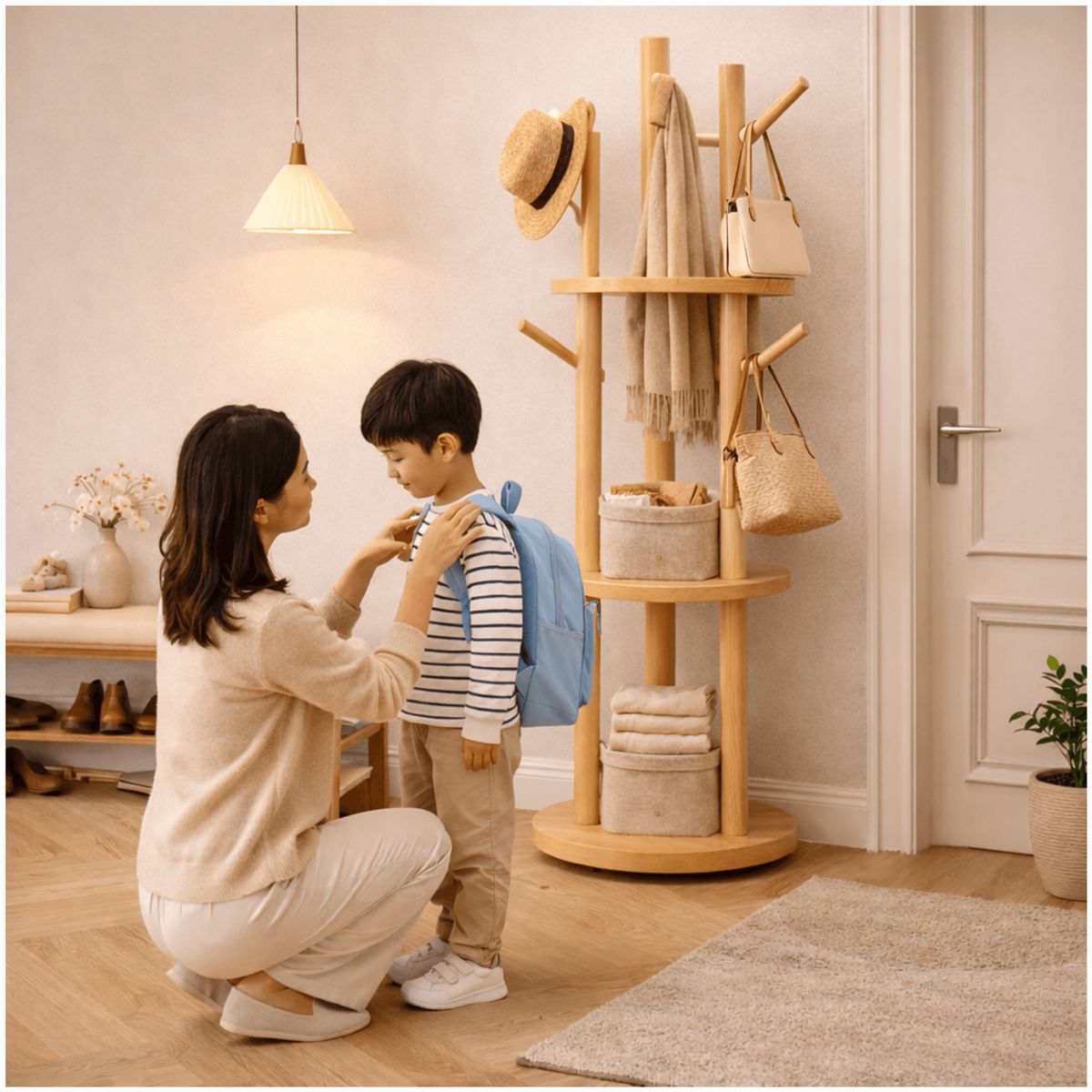 HOMER DESIGN - Perchero Giratorio Árbol Con Repisa Dormitorio Entrada 164cm