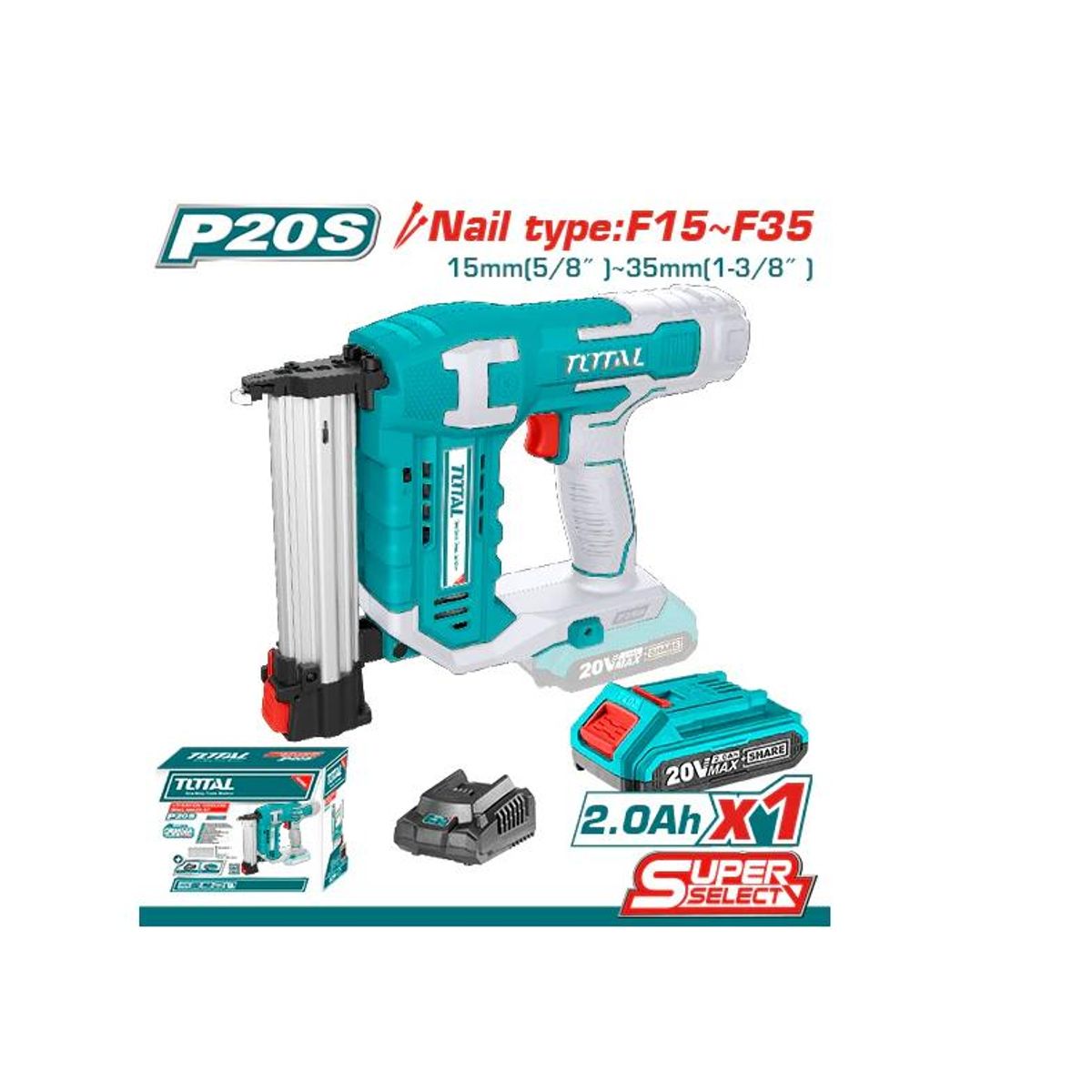 TOTAL TOOLS - CLAVADORA TOTAL TCBLI3508-7 20V F-15F-30 1 BAT 2.0AH+CARG