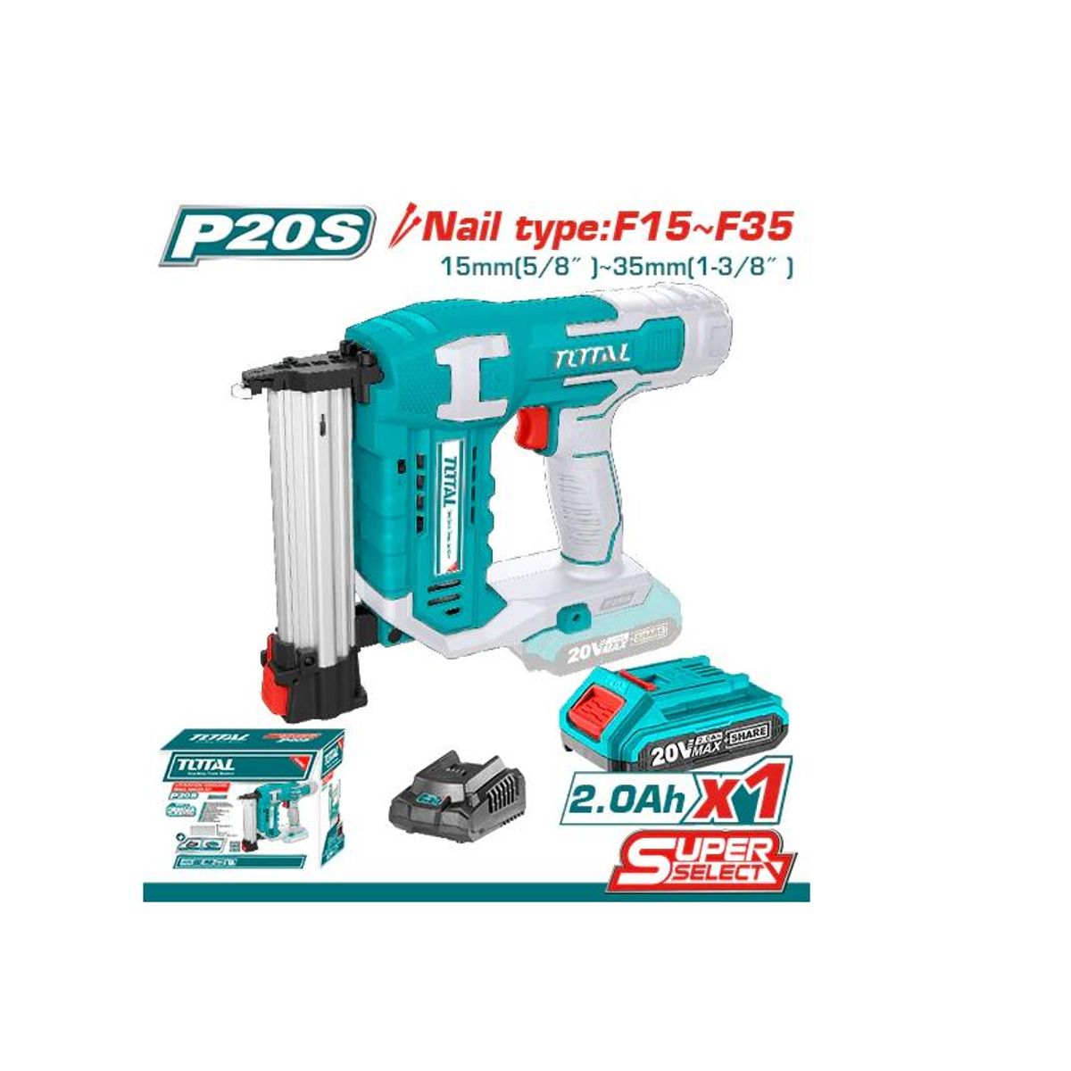 TOTAL TOOLS - CLAVADORA TOTAL TCBLI3508-7 20V F-15F-30 1 BAT 2.0AH+CARG
