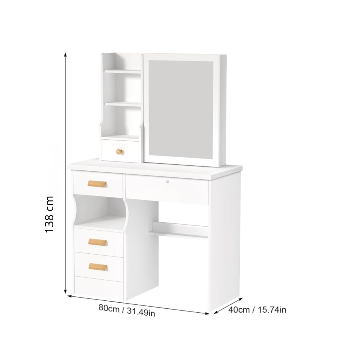 GENERICO - Tocador Con Taburete Blanco Y Espejo Giratorio 138x80x40cm Cod-3136