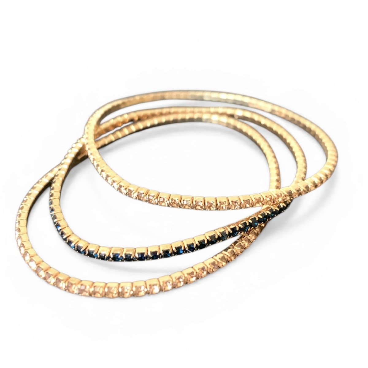 GENERICO - Set 3 Pulseras en Strass elásticadas en dorado y negro