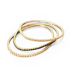 GENERICO - Set 3 Pulseras con Brillos Strass elásticadas en dorado y negro