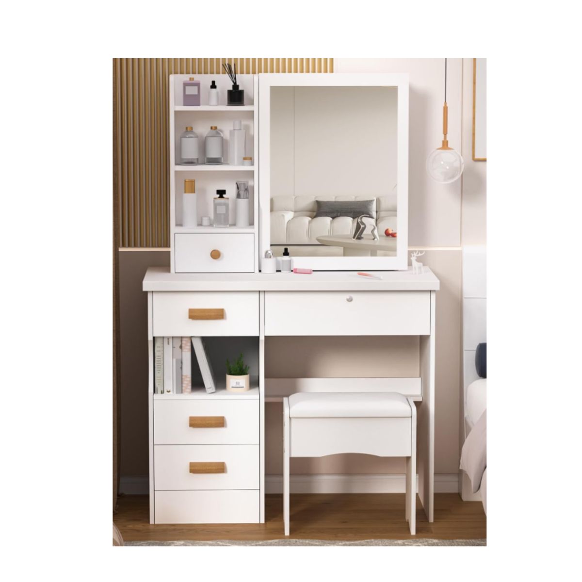 GENERICO - Tocador Con Taburete Blanco Y Espejo 138x80x40cm Cod-3136