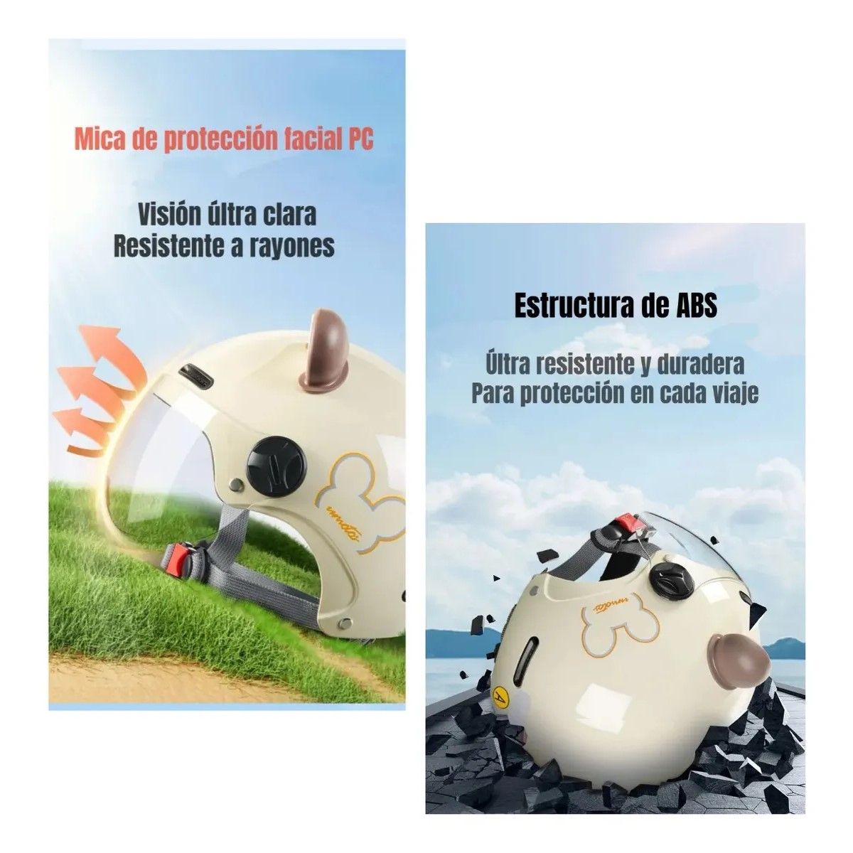 GENERICO - Casco Bicicleta Regulable Con Mica Para Niños Crema Talla -1 BELUG