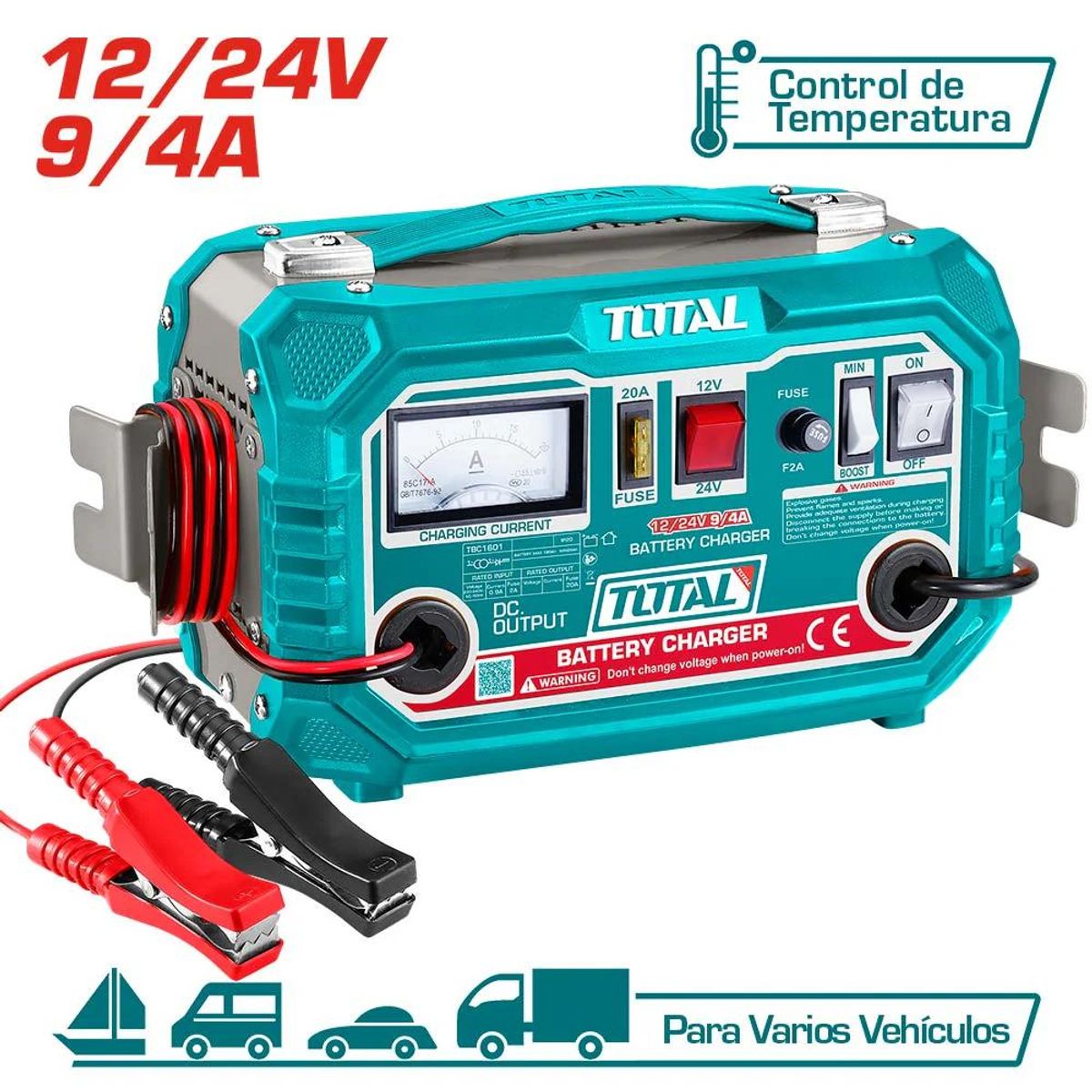 TOTAL TOOLS - CARGADOR DE BATERIA PARA AUTO 12V24V TOTAL TBC1601