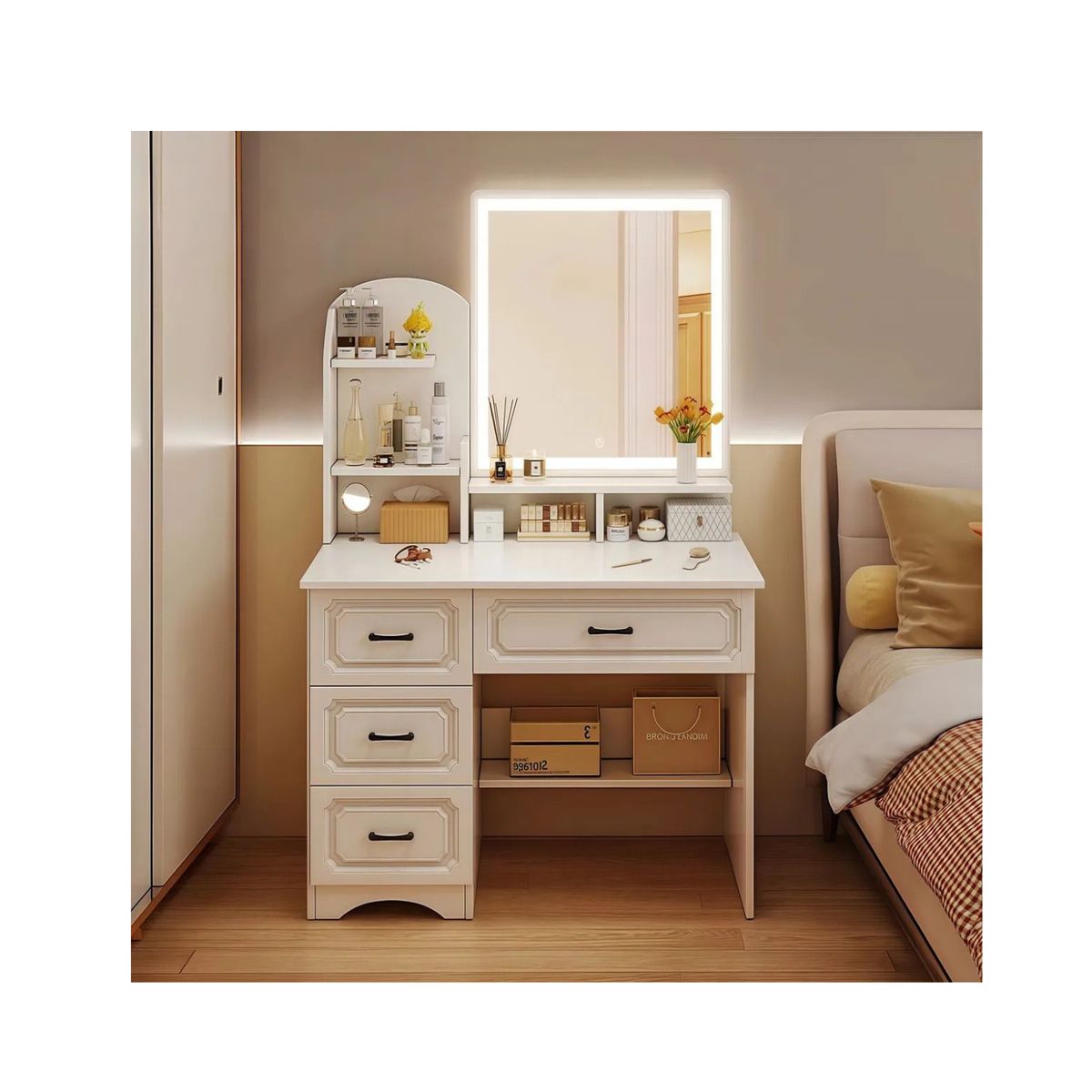 GENERICO - Tocador Con Espejo Luz 80x40x137cm Color Blanco Cod-3138