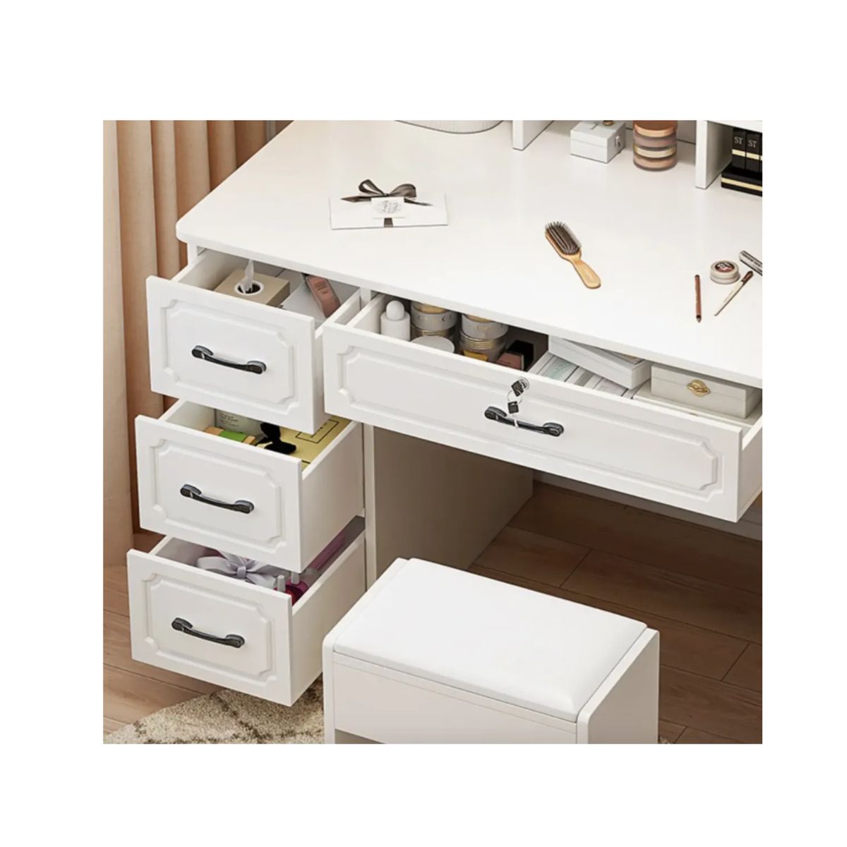 GENERICO - Tocador Con Espejo Luz 80x40x137cm Color Blanco Cod-3138