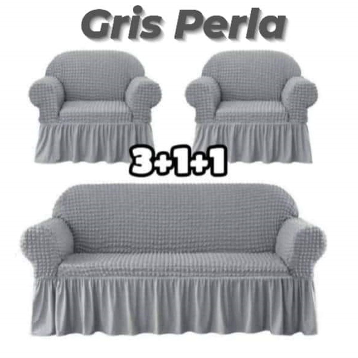 GENERICO - Fundas Para Cubre sillones Turco Juego Completo 3+1+1 Gris Perla