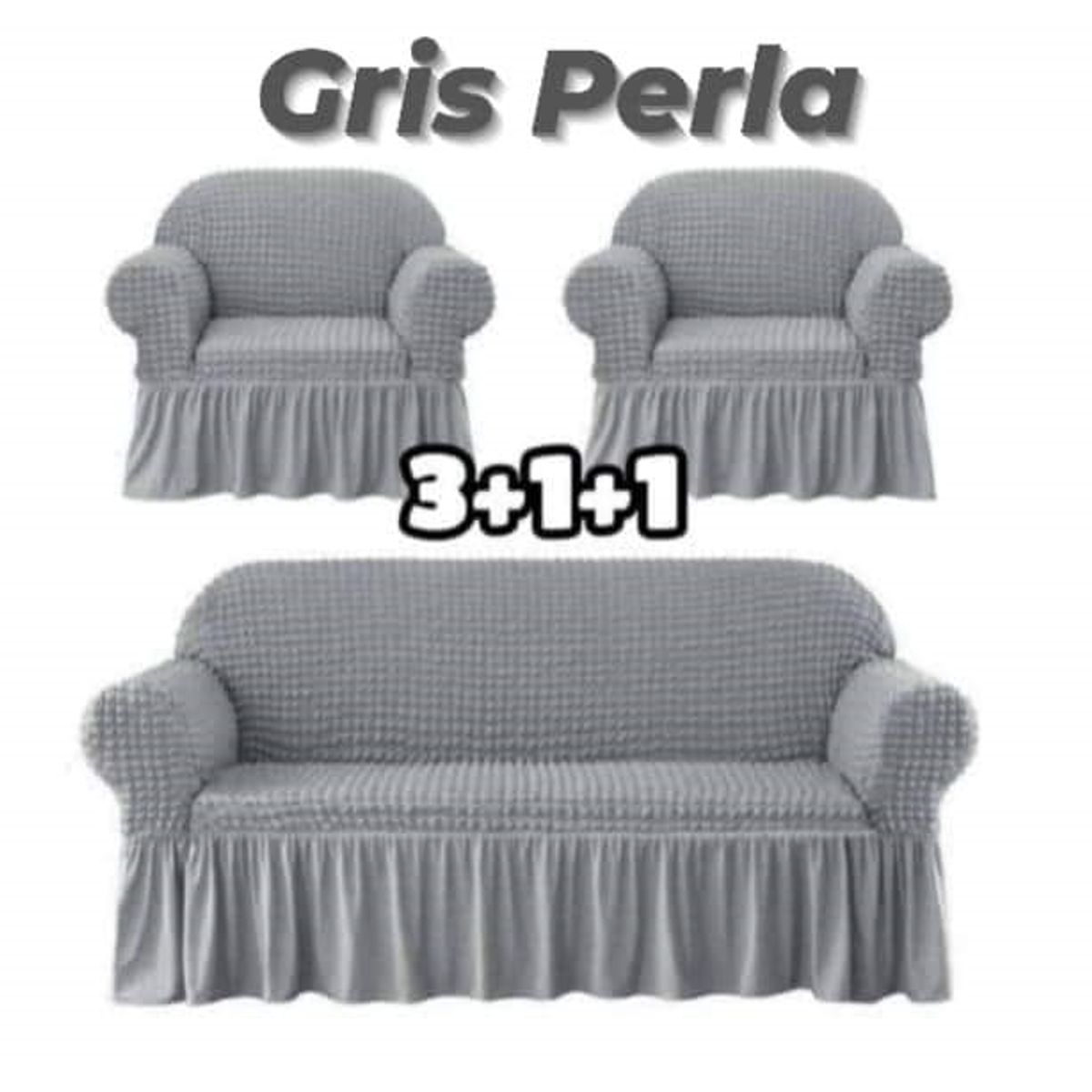 GENERICO - Fundas Para Cubre sillones Turco Juego Completo 3+1+1 Gris Perla