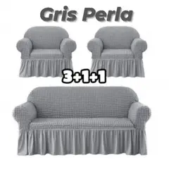 GENERICO - Fundas Para Cubre sillones Turco Juego Completo 3+1+1 Gris Perla