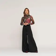 LUDOVICA - Polera Dora Multicolor Ajustada Cuello Alto Manga Larga