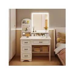 GENERICO - Tocador Con Espejo Luz 80x40x137cm Color Blanco Cod-3138