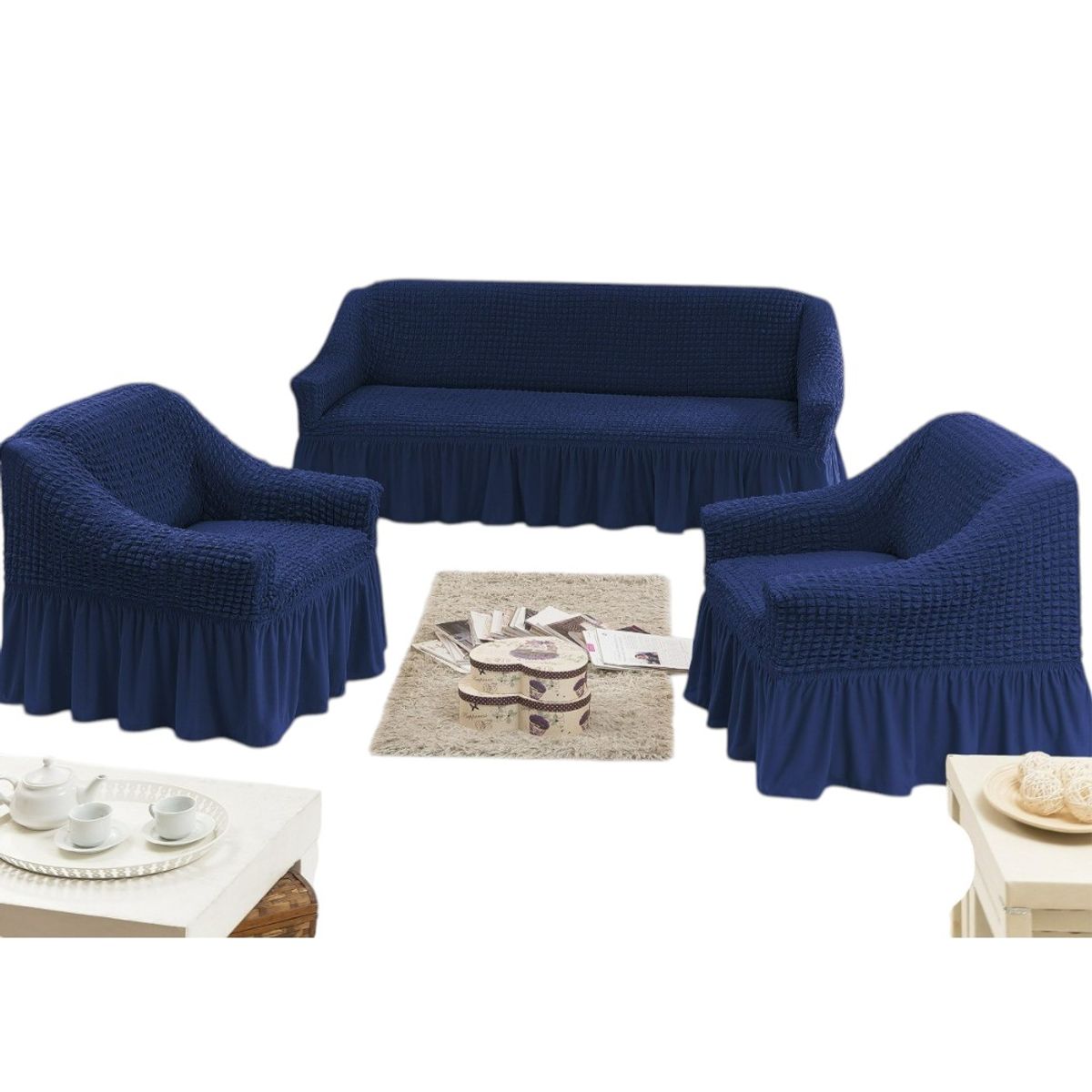 GENERICO - Fundas Para Cubre sillones Turco Juego Completo 3+1+1 Azul