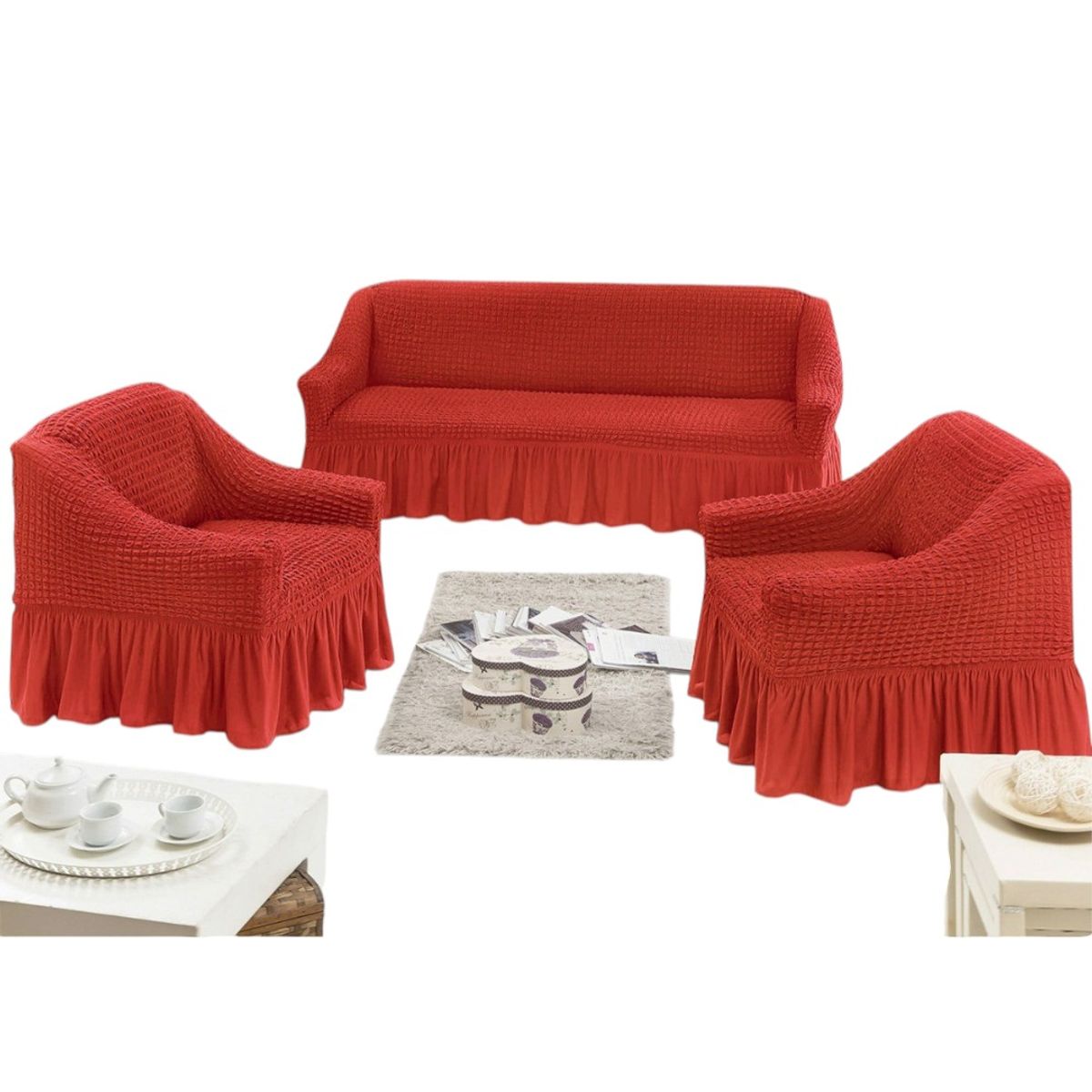 GENERICO - Fundas Para Cubre sillones Turco Juego Completo 3+1+1 Terracota