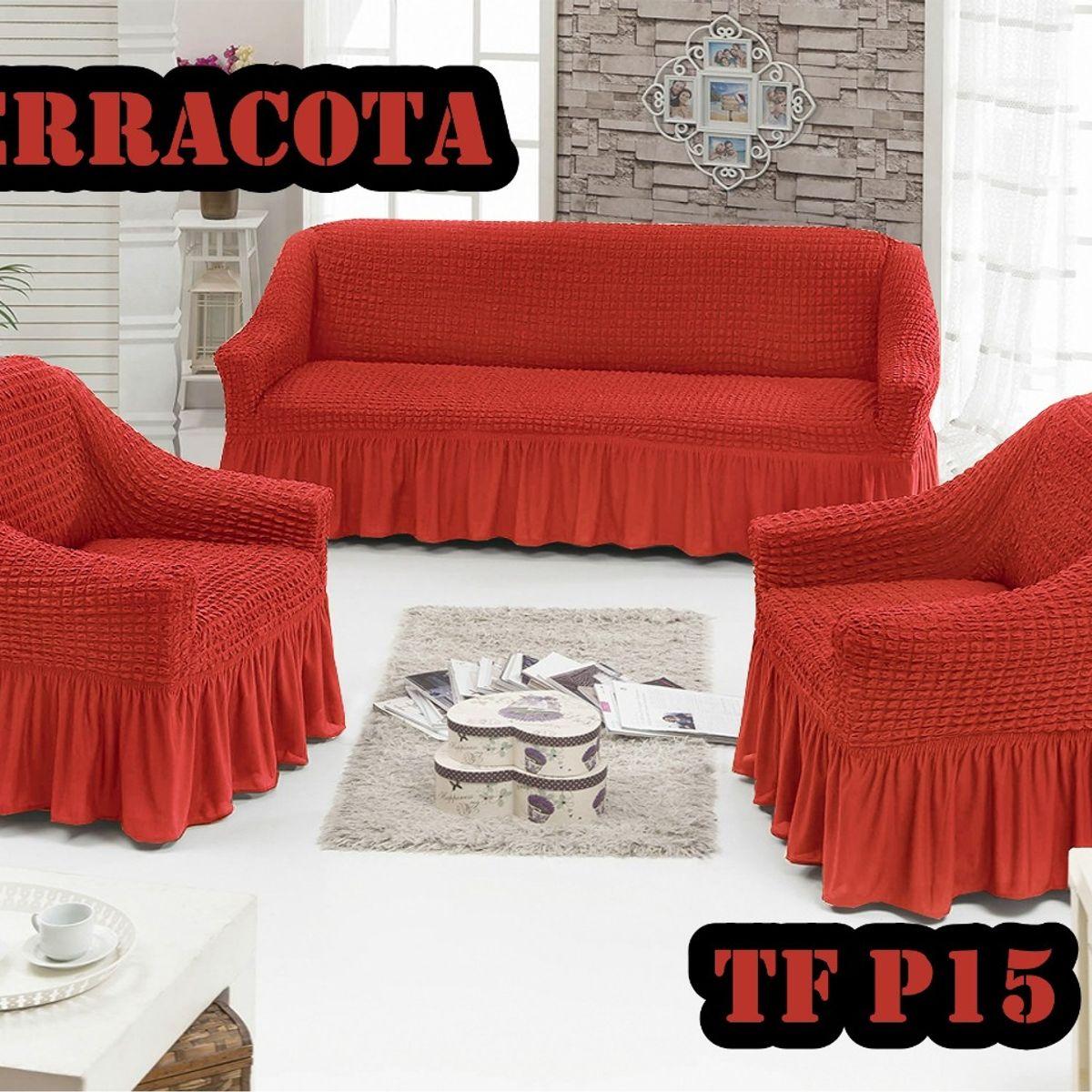 GENERICO - Fundas Para Cubre sillones Turco Juego Completo 3+1+1 Terracota