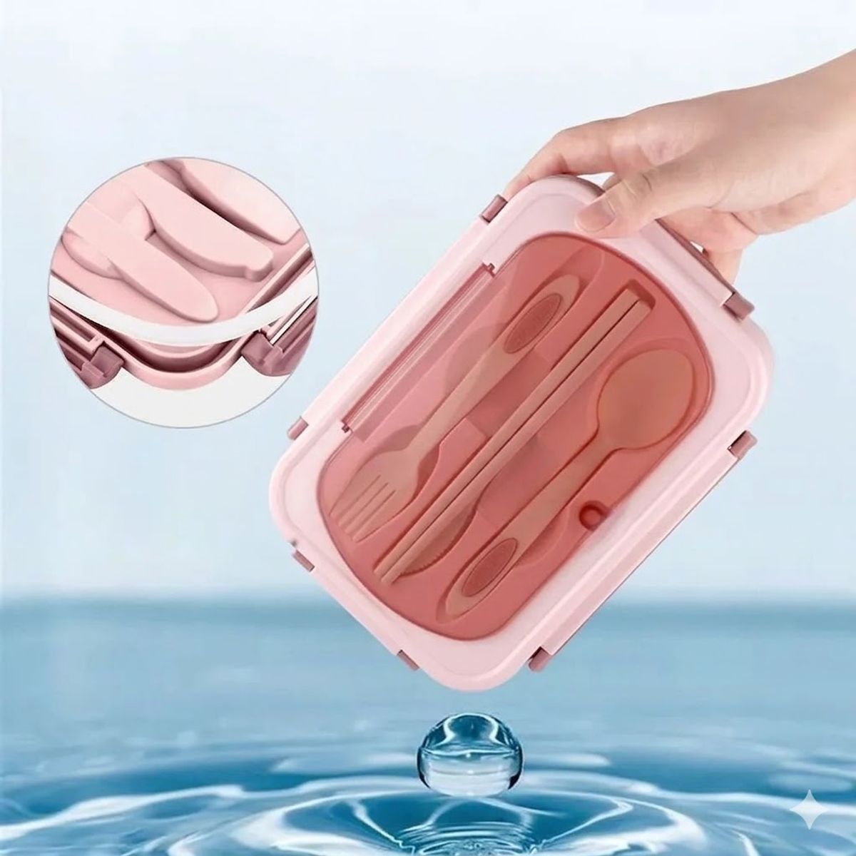 GENERICO - Taper Hermico Para Comidas Contenedor + Cubiertos Rosa