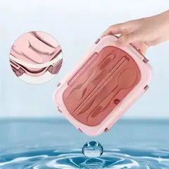 GENERICO - Taper Hermico Para Comidas Contenedor + Cubiertos Rosa