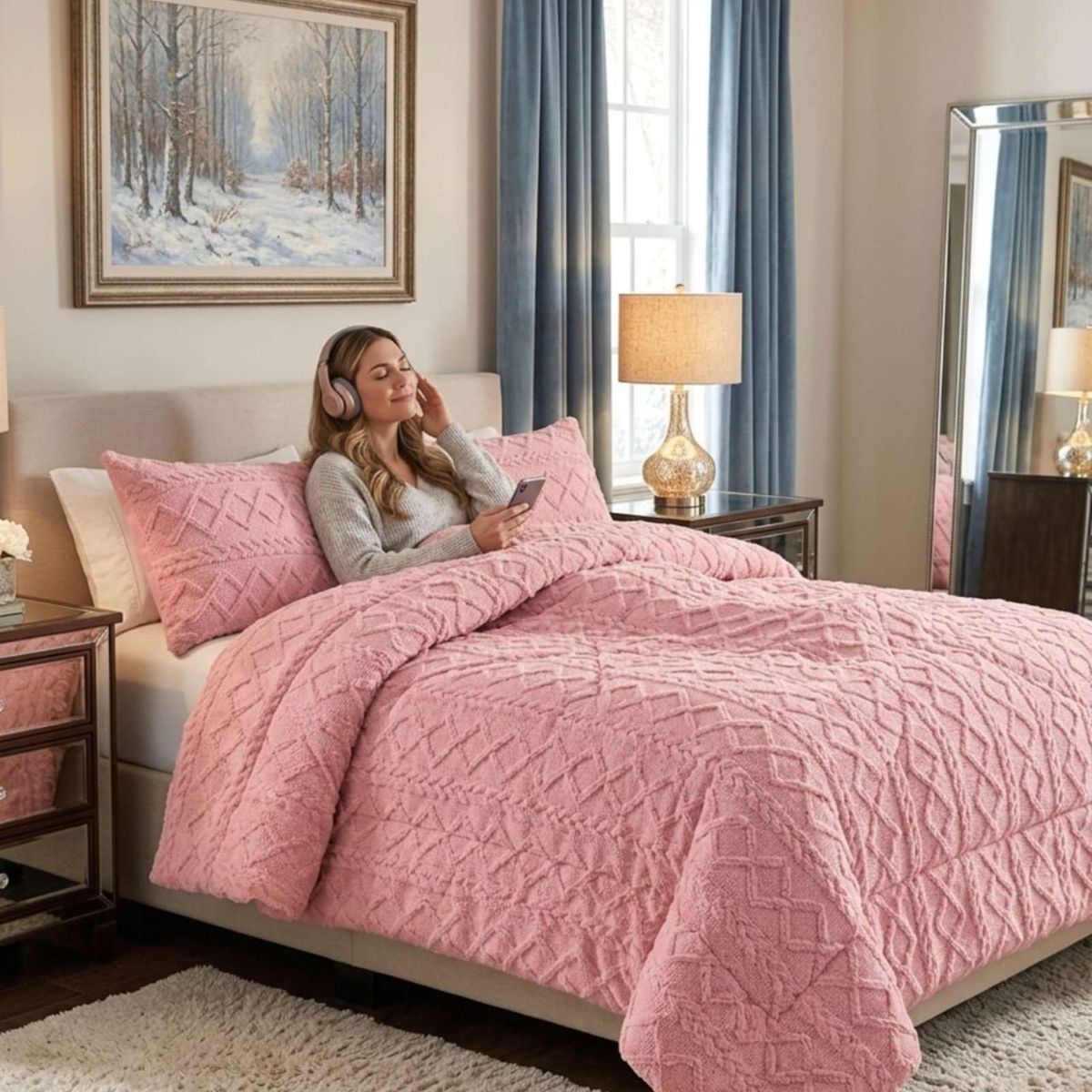 GENERICO - Plumón Térmico Trenzas de Terciopelo King